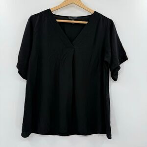 Eileen fisher black silk blouse v neck‎ top size xs